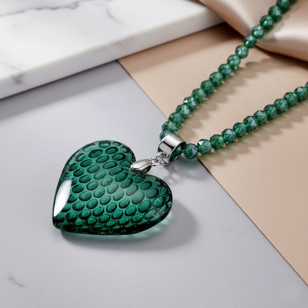 2er Set - Gr&uuml;ner Herz Anh&auml;nger und beads Halskette mit  Varioclip-Verschluss, ca. 50 cm image number 1