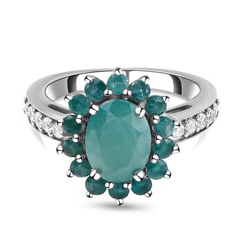 Grandidierit und wei&szlig;er Zirkon-Ring, 925 Silber platiniert (Gr&ouml;&szlig;e 16.00) ca. 2.97 ct