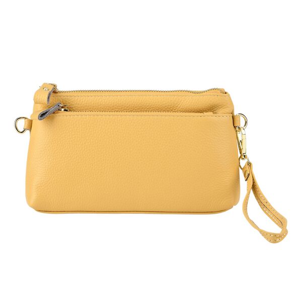 Leder Crossbody Tasche mit mehreren Rei&szlig;verschlussf&auml;chern und verstellbarem Schulterriemen 21.5 x 4 x 13 cm Gelb image number 5