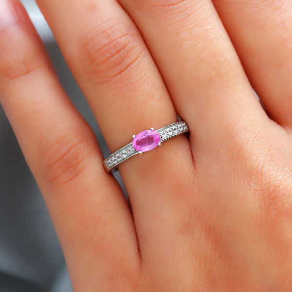 Premium Ilakaka Rosa Saphir und Zirkon-Ring, 925 Silber platiniert, 0,88 ct. image number 3