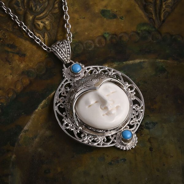 Royal Bali Kollektion - D'Joy Sleeping Beauty T&uuml;rkis, Ox Bone Anh&auml;nger 925 Silber ca. 0,59 ct. image number 1