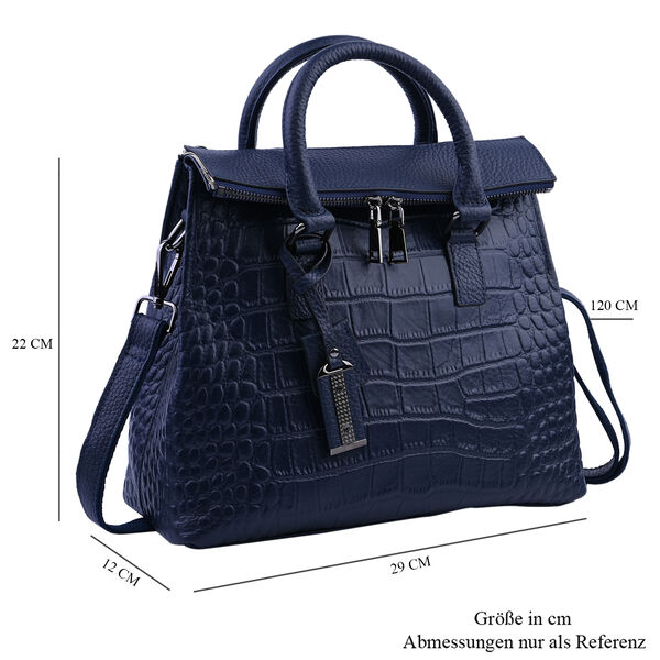 Schultertasche aus 100% echtem Leder mit Kroko-Pr&auml;gung und abnehmbarem Riemen, Dunkelblau&nbsp; image number 7
