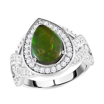 Kanadischer Ammolit und wei&szlig;er Zirkon Ring, 925 Silber platiniert, ca. 3.30 ct