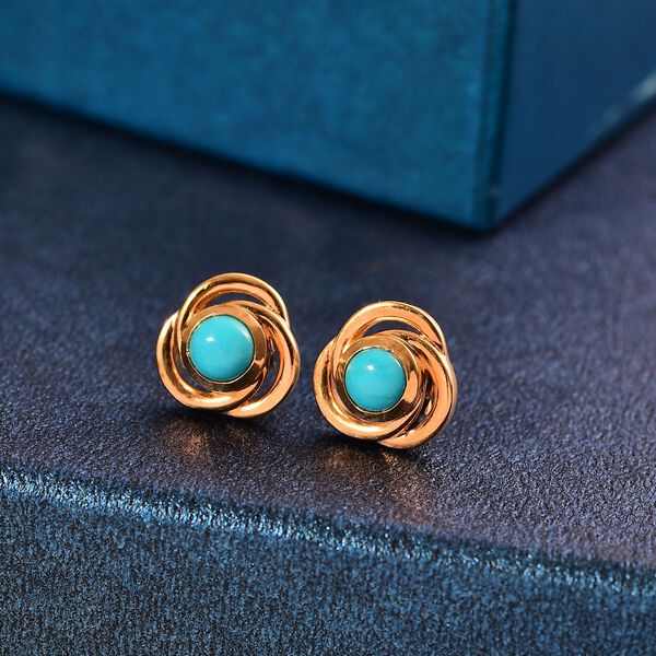 Sleeping Beauty Türkis Ohrringe, 925 Silber vergoldet - 1,07 ct. image number 2