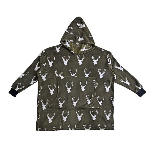 Flauschiger Flanell Hoodie mit großer Tasche, Rentiermuster image number 0