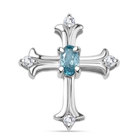 AA Blauer Zirkon, Weißer Zirkon Anhänger 925 Silber rhodiniert ca. 0.50 ct