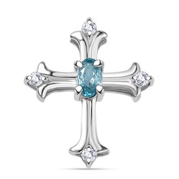 AA Blauer Zirkon, Wei&szlig;er Zirkon Anh&auml;nger 925 Silber rhodiniert ca. 0.50 ct