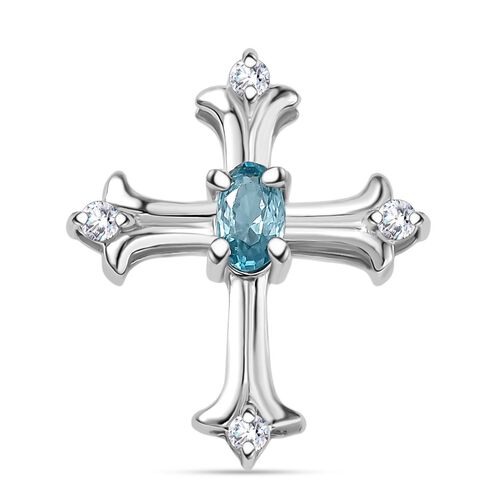 AA Blauer Zirkon, Weißer Zirkon Anhänger 925 Silber rhodiniert ca. 0,50 ct. image number 0