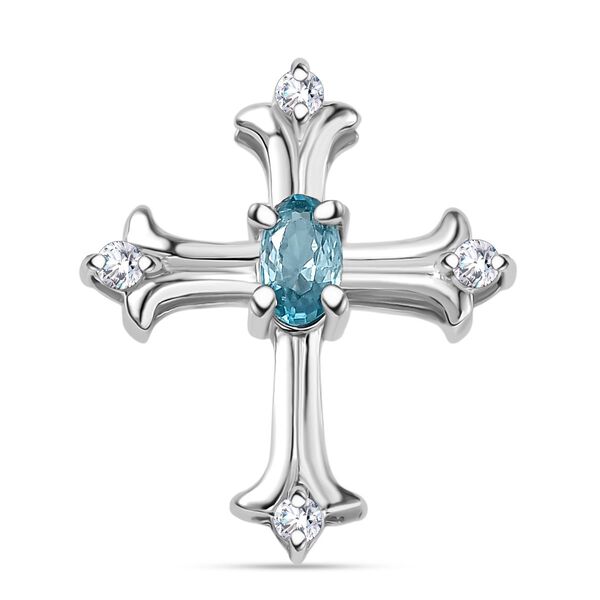 AA Blauer Zirkon, Wei&szlig;er Zirkon Anh&auml;nger 925 Silber rhodiniert ca. 0.50 ct