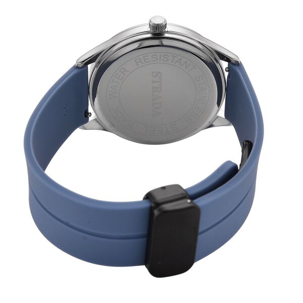 STRADA - Uhr mit japanischem Uhrwerk, silbernem Gehäuse und blauem Silikonarmband image number 6