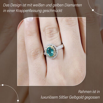 AAA Smaragd, wei&szlig;er und gelber Diamant-Ring in 585 Gold - 1,46 ct.