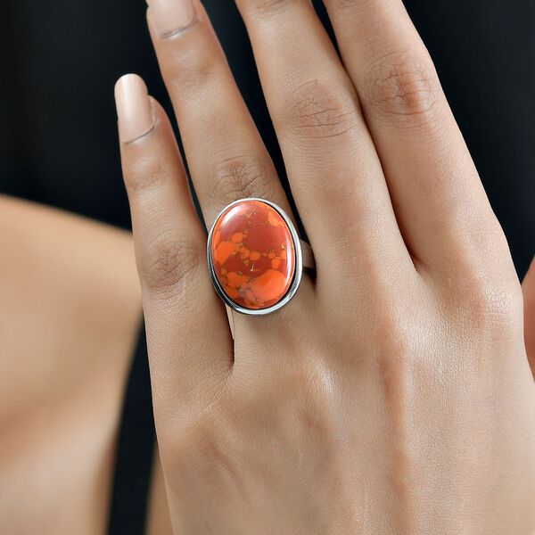 Orange Mohave T&uuml;rkis Ring, Edelstahl, (Gr&ouml;&szlig;e 16.00), ca. 15.94 ct image number 3