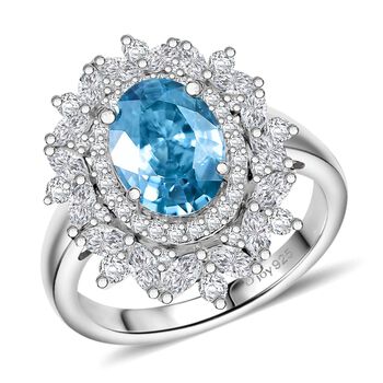 D'Joy blauer und wei&szlig;er Zirkon Ring und Anh&auml;nger mit 50cm Kette