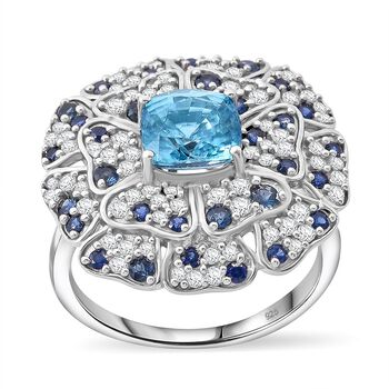 AA Blauer Zirkon, Blauer Saphir Ring 925 Silber rhodiniert (Gr&ouml;&szlig;e 19.00) ca. 4.63 ct