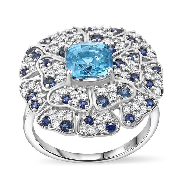 AA Blauer Zirkon, Blauer Saphir Ring 925 Silber rhodiniert (Gr&ouml;&szlig;e 19.00) ca. 4.63 ct
