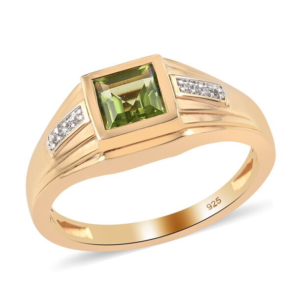 Peridot und Zirkon Herren Ring 925 Silber 585 Vergoldet image number 4