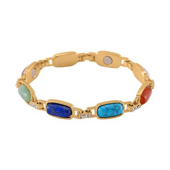 Mehrfarbige Edelsteine, Wei&szlig;es Kristall Armband mit magnetischem Verschluss, ca. 20 cm