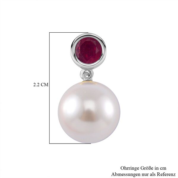 Weiße Muschelkernperle (12 mm), Afrikanischer Rubin (Fissure gefüllt) Ohrringe 925 Silber platiniert image number 5