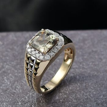 LUXURIANT AAA Turkizit und Labor Diamant Herrenring in 417 Wei&szlig;- und Gelbgold - 3,20 ct.