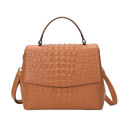 Schultertasche aus 100% echtem Leder mit Kroko-Prägung und abnehmbarem Riemen