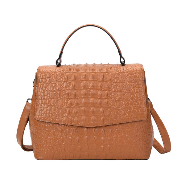 Schultertasche aus 100% echtem Leder mit Kroko-Prägung und abnehmbarem Riemen image number 6