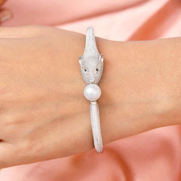 Weißer Süßwasserperlen- und schwarzer Spinell-Armreif, ca. 19 cm, ca. 6,81 ct image number 3