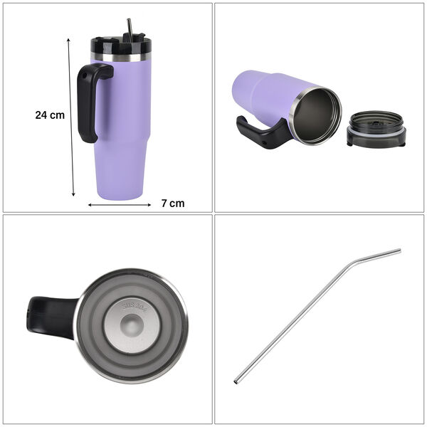 887 ml Edelstahlbecher mit Strohhalm in Violett image number 5