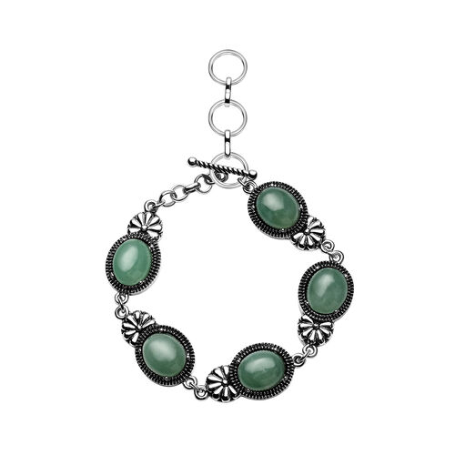 Grünes Aventurin-Armband, ca. 20 cm, silberfarben, schwarz oxidiert ca. 40,00 ct image number 0
