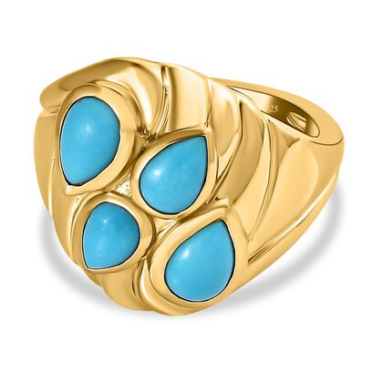 Amerikanischer, nat&uuml;rlicher Sleeping Beauty T&uuml;rkis Ring, 925 Silber Gelbgold Vermeil, (Gr&ouml;&szlig;e 17.00) ca. 2.05 ct