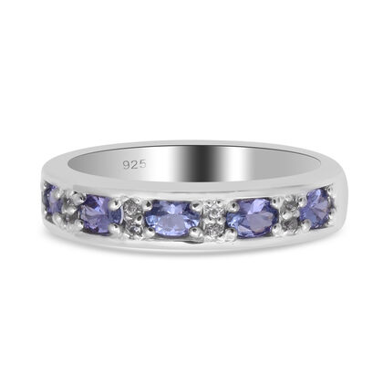 AA Tansanit und Zirkon Half Eternity Band Ring 925 Silber Platin-Überzug