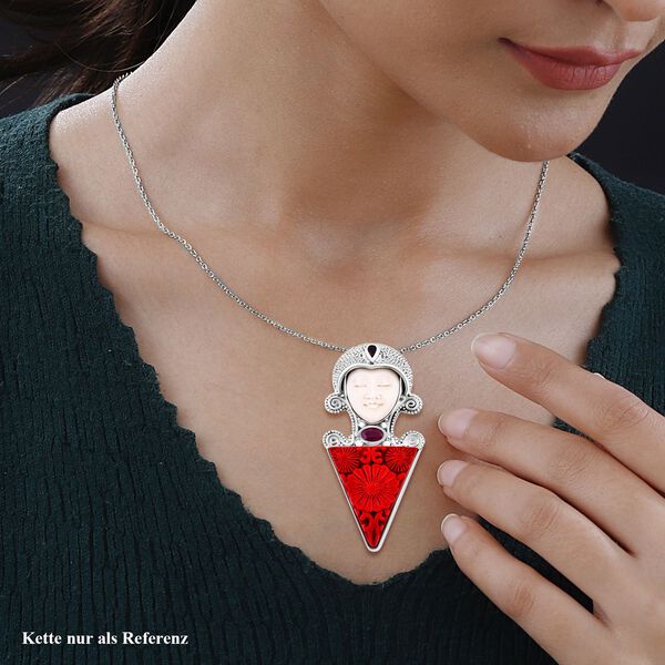 Mexikanische Zinnober, Afrikanischer Rubin (Fissure gef&uuml;llt) Anh&auml;nger 925 Silber ca. 28,77 ct. image number 1