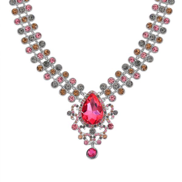 Mehrfarbiger Kristall Halskette ca. 50 cm Legierung