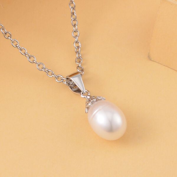Wei&szlig;e S&uuml;&szlig;wasser Perle Anh&auml;nger mit Kette, 925 Silber rhodiniert und Edelstahl image number 2