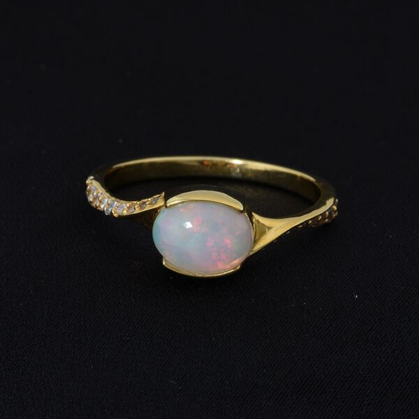 Natürlicher, äthiopischer Welo Opal und Zirkon Ring, 925 Silber vergoldet - 0,99 ct. image number 2