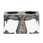 Kerzenleuchter Buddha-Figur mit 2 Köpfen, Größe 12,5x7x7 cm, Weiß, Schwarz und Gold