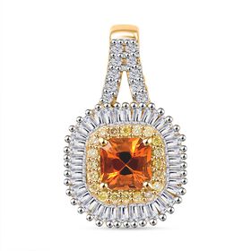 Zertifiziert und geprüft AAA orange Saphir, gelber und weißer Diamant Anhänger in 585 Gold - 1,28 ct.