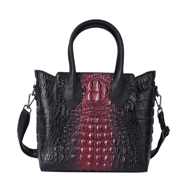 Crossbody Tasche aus 100% echtem Leder mit Kroko-Pr&auml;gung, Gr&ouml;&szlig;e 28x14x27 cm, rot