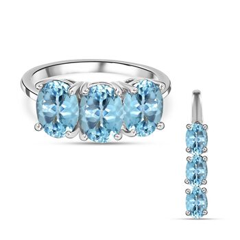 2er-Set himmelblauer Topas-Ring und Anh&auml;nger, 925 Silber platiniert, ca. 6,38 ct