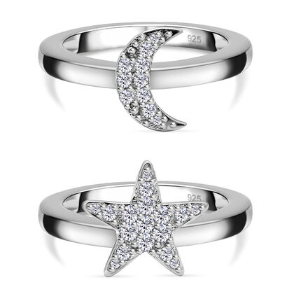 2er-Set Moissanit Ring 925 Silber rhodiniert ca. 0,40 ct