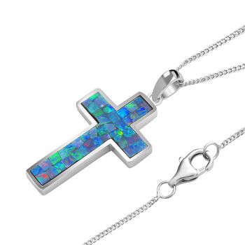 Mosaik Opal Kreuz-Anh&auml;nger mit Kette - 2,48 ct.