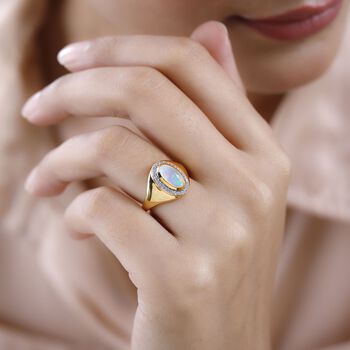 Nat&uuml;rlicher, &auml;thiopischer Welo Opal und Zirkon-Ring - 1,20 ct.