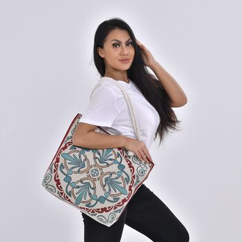 Jacquard gewebte Jute-Tasche, Suzani rot