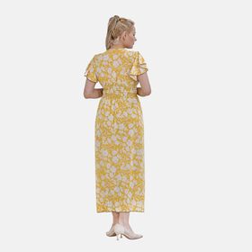 Maxikleid mit gesmokter Taille und Flatterärmeln, gelb