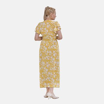 Maxikleid mit gesmokter Taille und Flatter&auml;rmeln, gelb