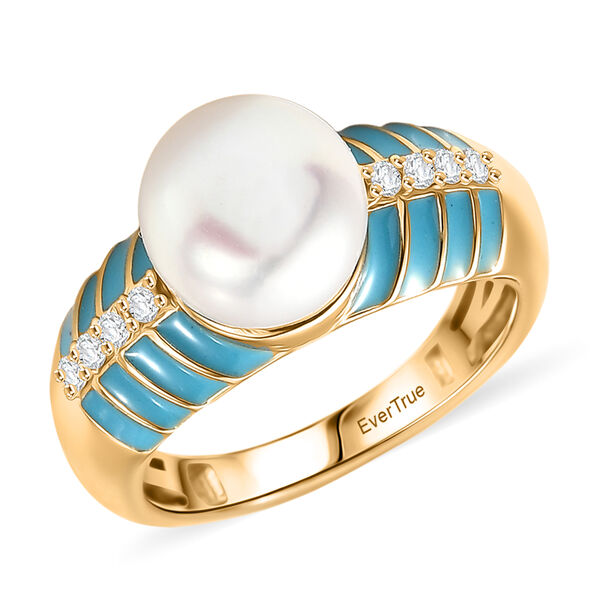 EverTrue S&uuml;&szlig;wasser Perle und Zirkon emaillierter Ring image number 3