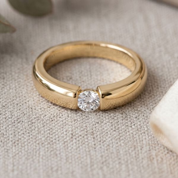 LUXURIANT VS-EF Labor Diamant Ring, 925 Silber 750 Gelbgold Vermeil - 0,15 ct. image number 2