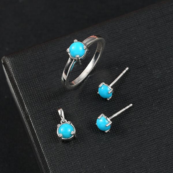 3er Set - D joy Sleeping Beauty T&uuml;rkis Ohrringe, Ring und Anh&auml;nger, Gr&ouml;&szlig;e (16.00), 925 Silber rhodiniert, ca. 1.76 ct image number 2