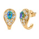 Pfau Quarz Triplette, Weißer Zirkon Ohrringe 925 Silber 750 Gelbgold Vermeil ca. 1.48 ct