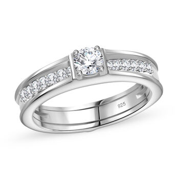 2er-Set Moissanit Ringe, 925 Silber rhodiniert - 0,48 ct.