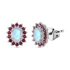 AA Regenbogen Mondstein, Signity leuchtend Rot Topas Ohrringe 925 Silber platiniert ca. 2,17 ct.